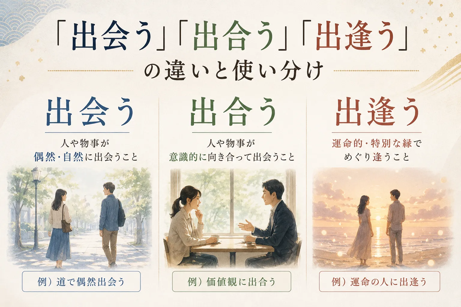 「出会う」「出合う」「出逢う」の違いと使い分け